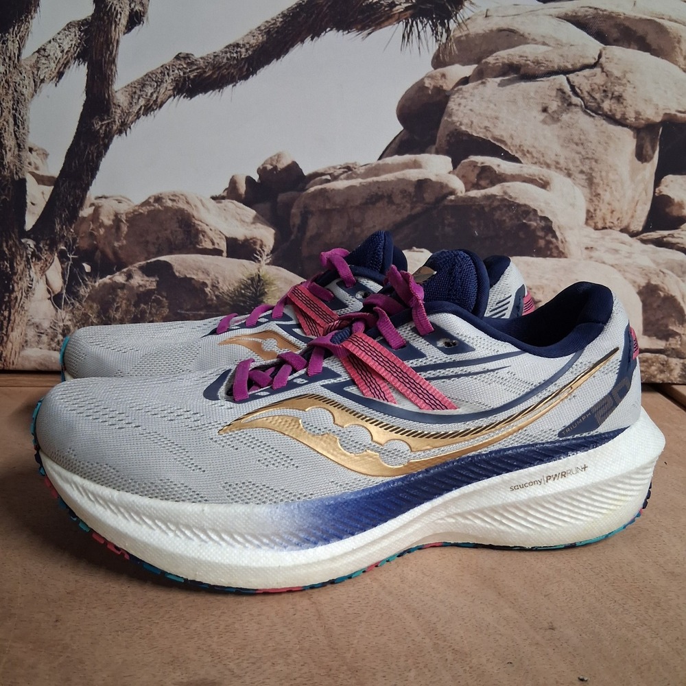 Saucony Triumph 19 Womens Running Shoes Gray Gold Pink S10674-66 Sz 9.5